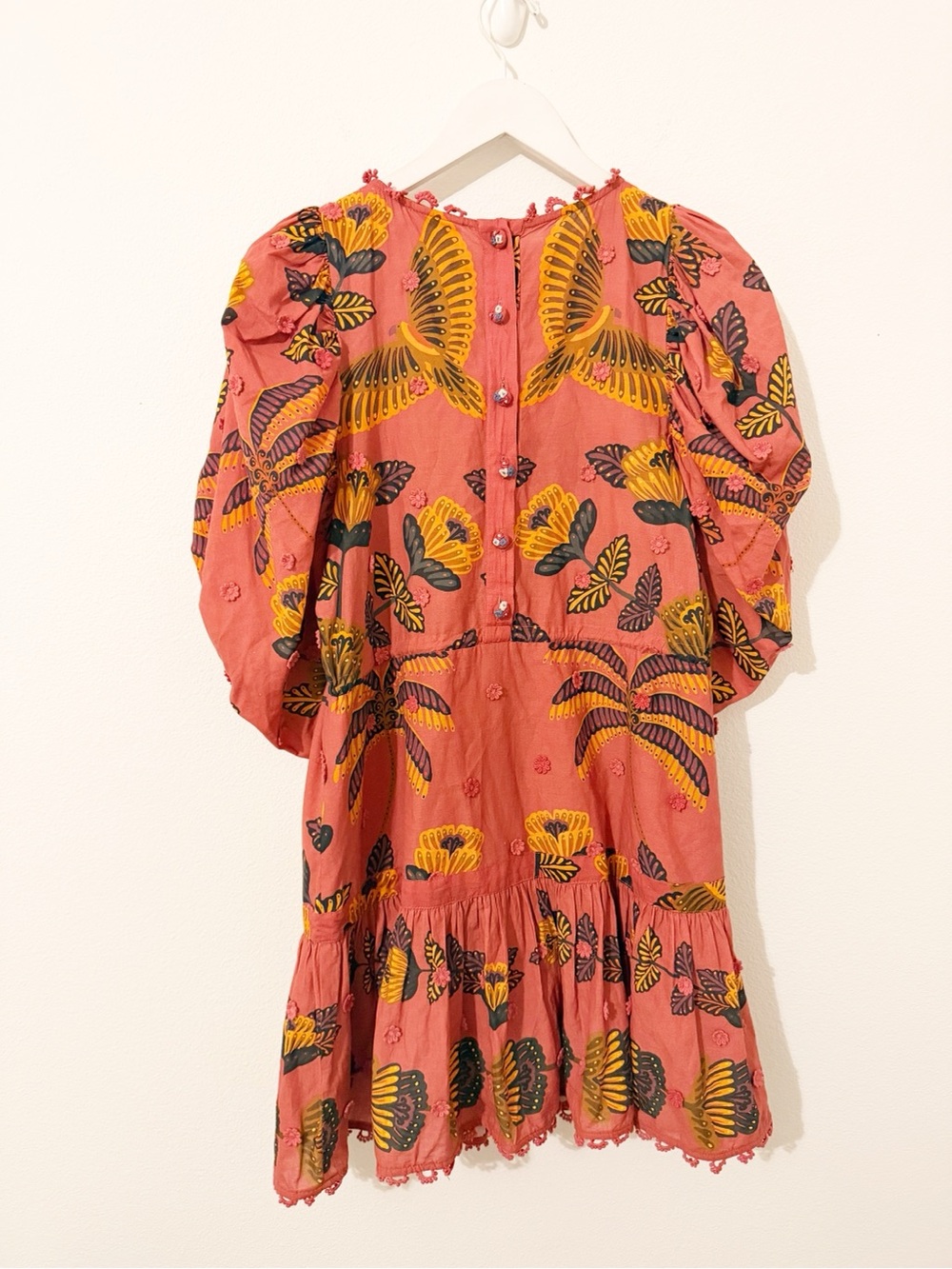 FARM Rio Blush Living Bloom Short Sleeve Mini Dress Brown Small S - Picture 9 of 9